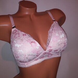 Victoria Secret Nursing Bra 32DD No Wire Pink Floral Lace Wireless New with Tags